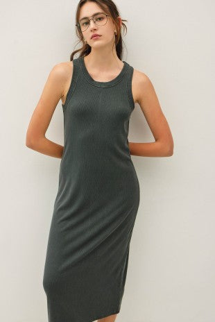 Charcoal Ribbed Racerback Midi Dress