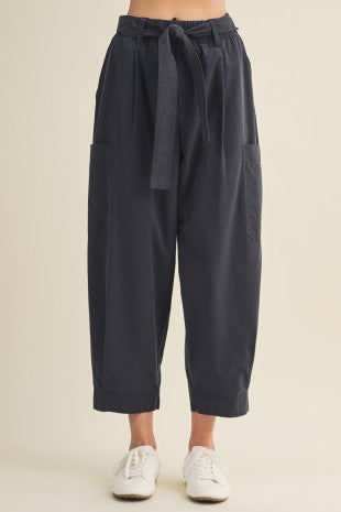 Black High-waisted Pants With Tie Waist
