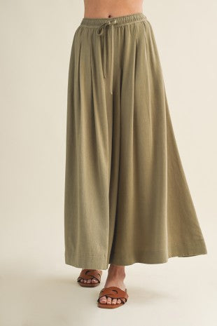 Olive Waist Wide Leg Culottes Pants