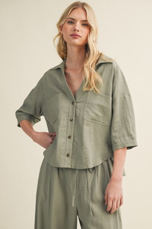 Sage Pleated Woven Top