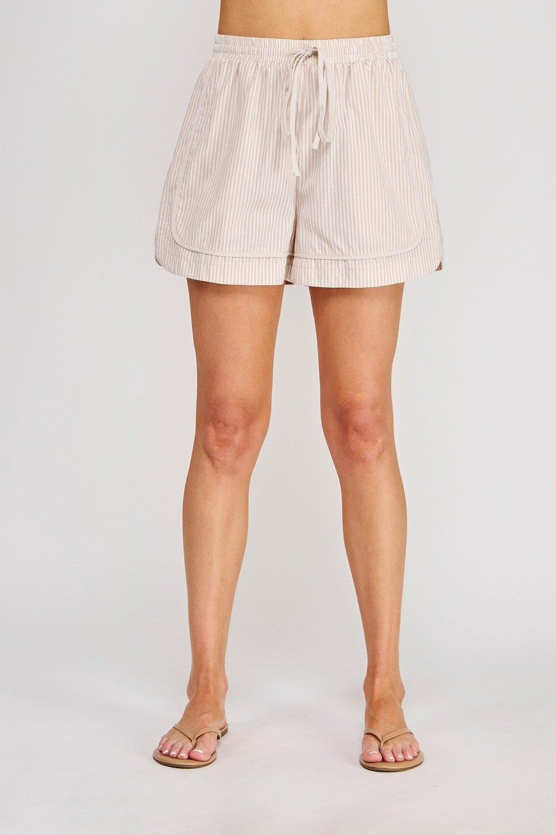 Natural Stripe Front Tie Shorts