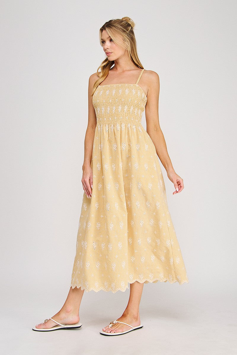 Yellow Spaghetti Strap Smocked Maxi Dress
