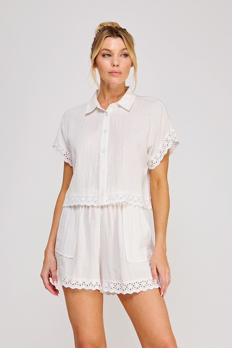 White Linen Button Front