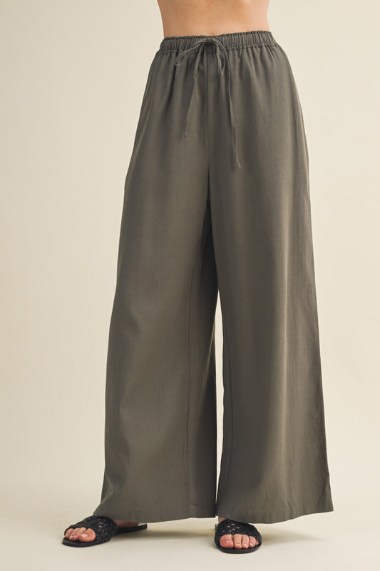 Olive Drawstring Wide-leg Trousers