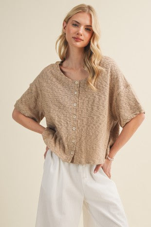 Taupe Boxy Button Front Blouse