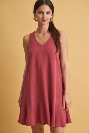 Terracota Ruffle Hem Tencel Mini Dress
