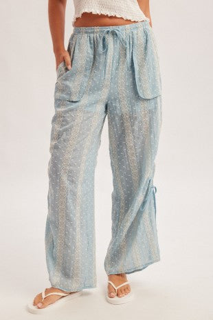 Blue Cinched Pants With Pockets