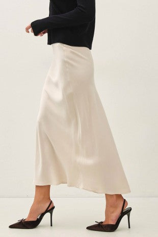 Ivory Silky Suede Midi Skirt