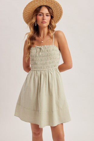 Sage Stripe Mini Dress