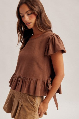 Espresso Flutter Sleeve Top
