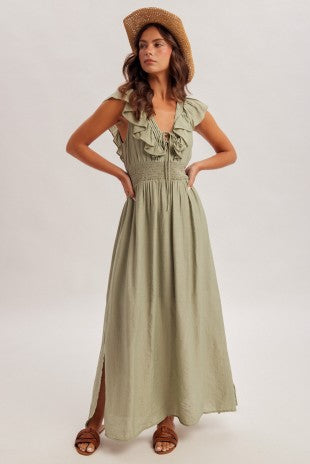 Sage Flutter Sleeves Maxi Dress
