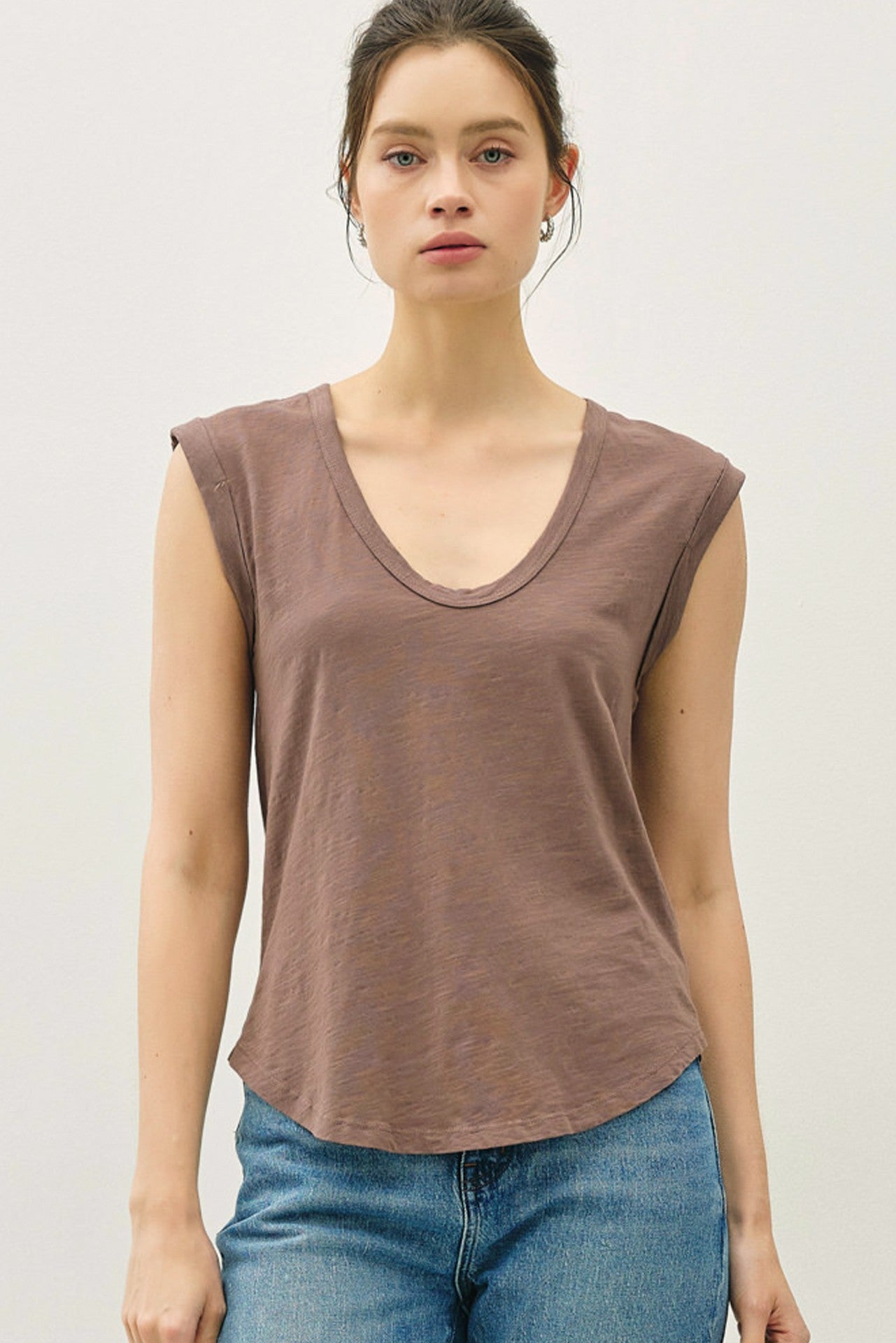 Mocha Cap Sleeve Garment Dyed Top