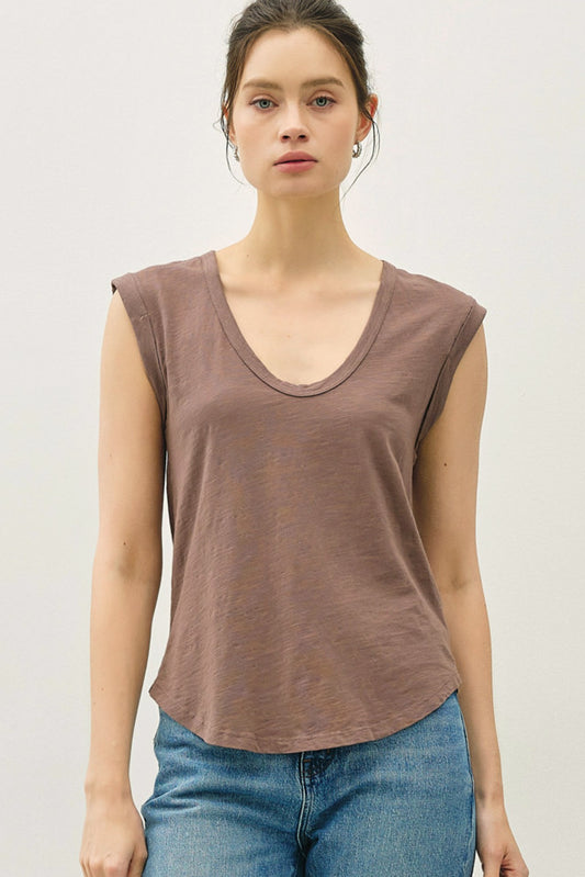 Mocha Cap Sleeve Garment Dyed Top