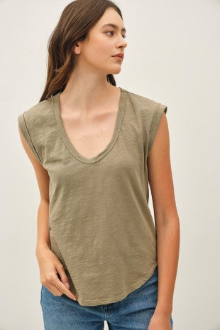 Sage Cap Sleeve Garment Dyed Top