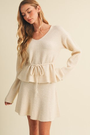 Ivory Peplum Knit Pullover