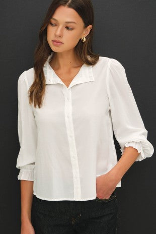 White Ruffle Mandarine Collar Blouse
