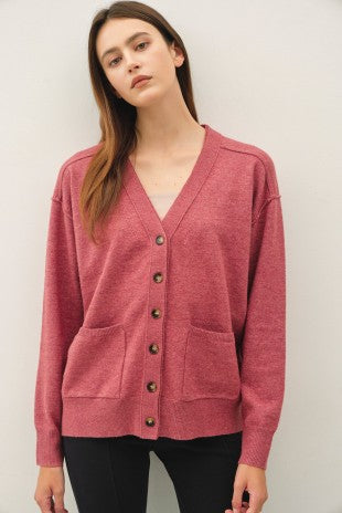 Berry Double Layered Neckline Cardigan