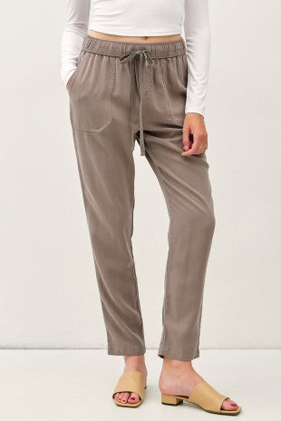 Gray Tencel Blend Tapered Pants