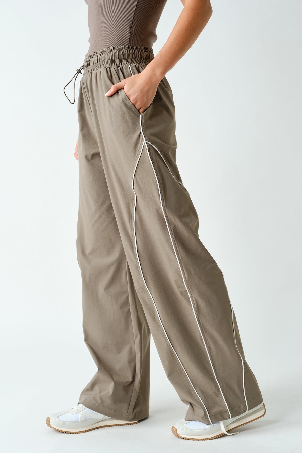 Mocha Curved Line Track Pants