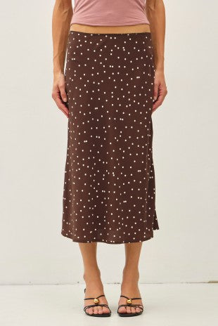 Brown Dots Midi Skirt