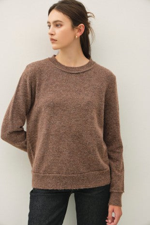 Brown Crew Neck Pullover Sweater