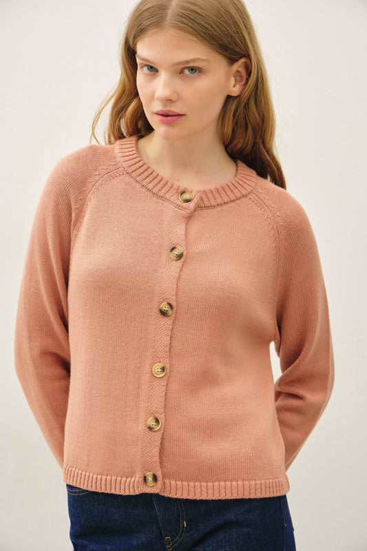 Terracota Crewneck Button Up Cardigan
