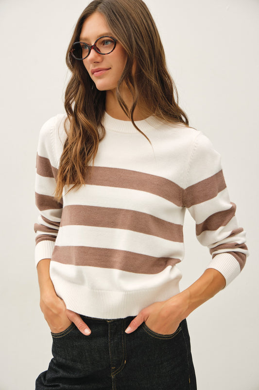 Mocha Cropped Stripe Sweater
