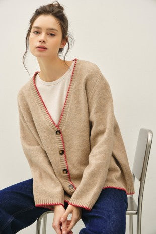 Mocha Wool Blended Stitch Cardigan