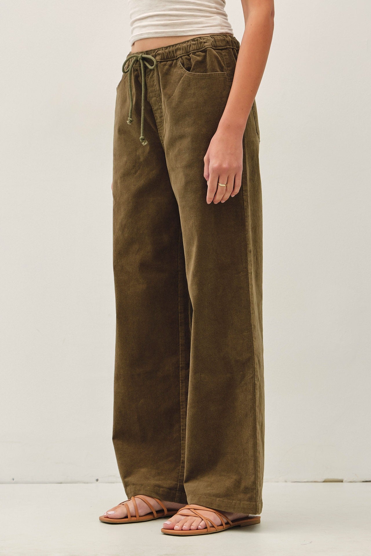 Olive Corduroy Pull On Pants
