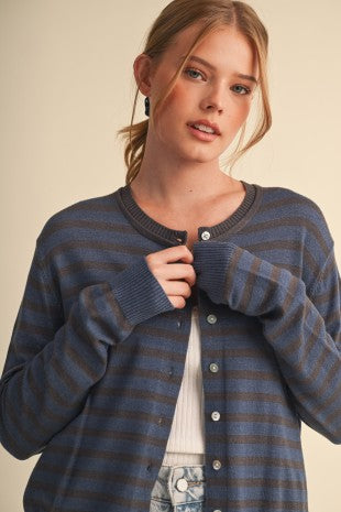 Charcoal Striped Sweater Cardigan
