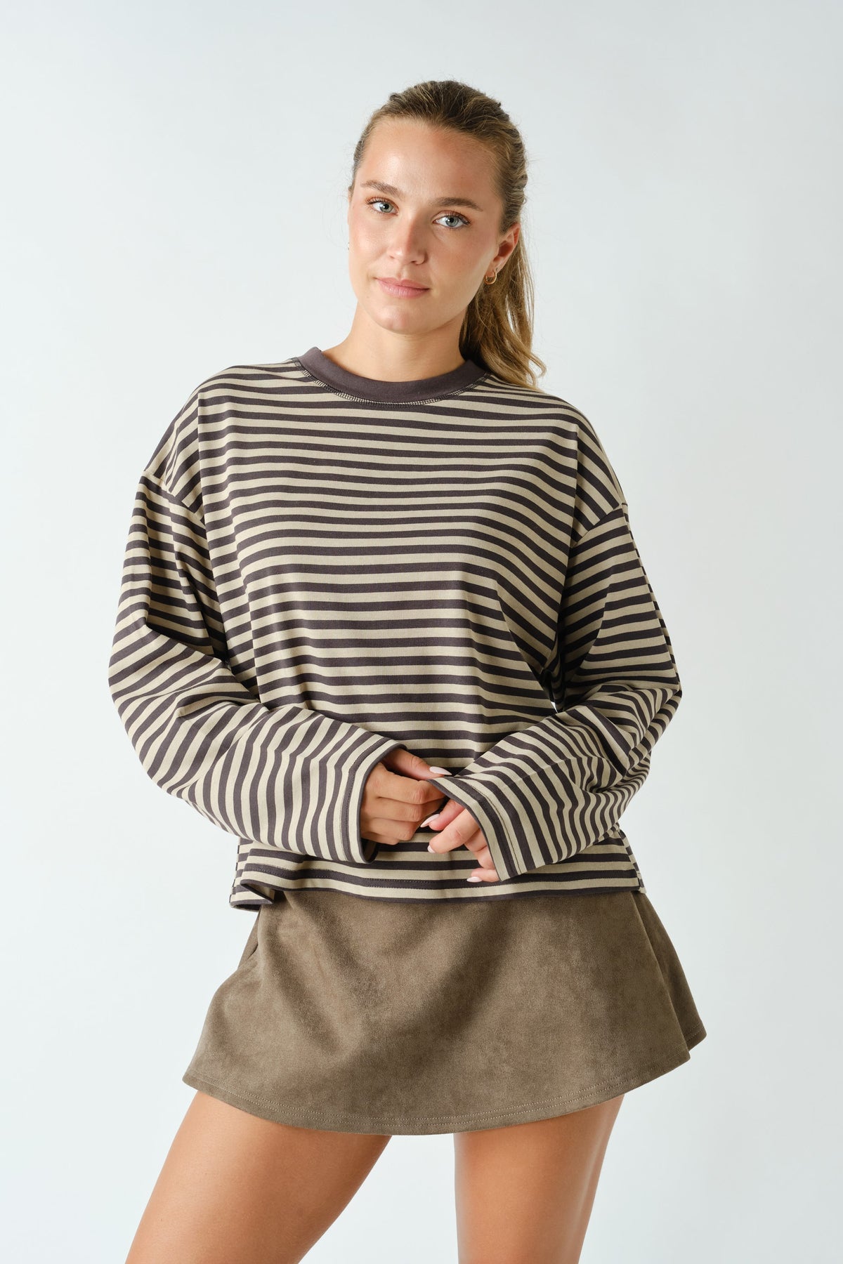Mocha Striped Long Sleeve Tee