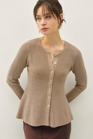 Mocha Peplum Ribbed Sweater Top