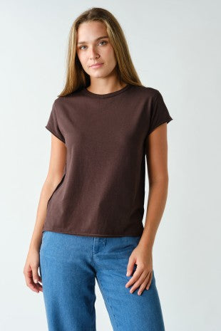 Espresso Raw Cap Sleeve Tee
