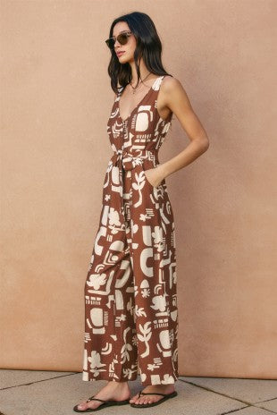 Clay Pattern Belt Jumpsuit