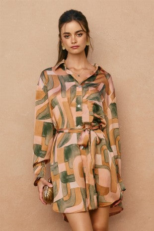 Blush Printed Mini Shirt Dress