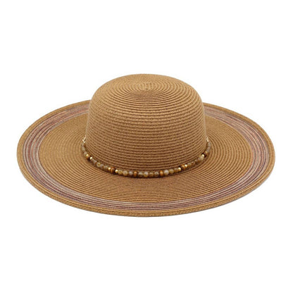 Natural Beaded Strap Straw Sun Hat