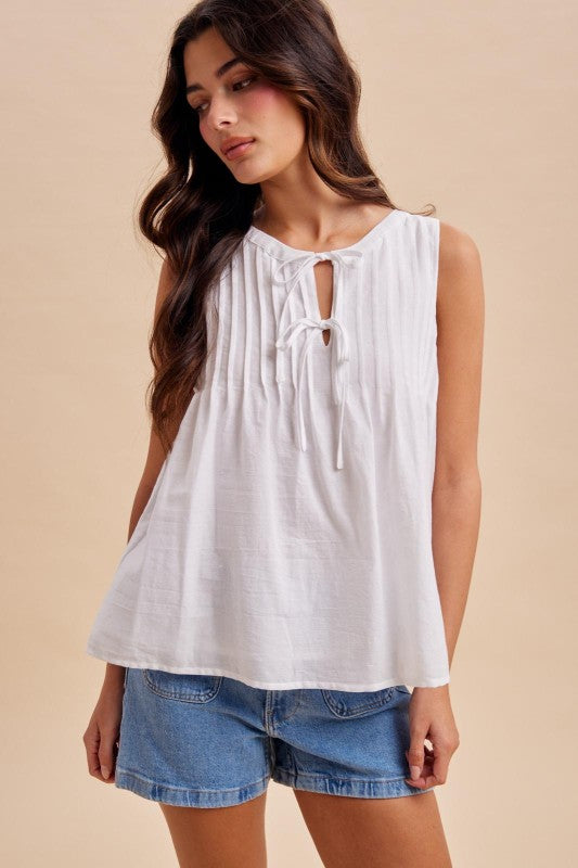 White Pintuck Cotton Blouse