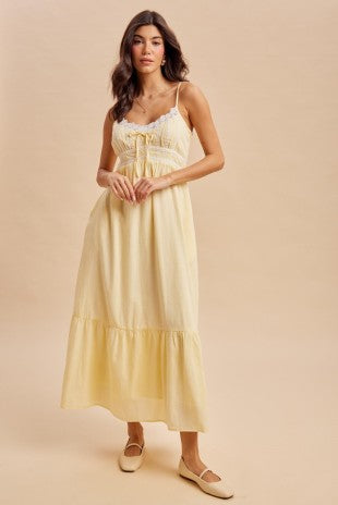 Lemon Lace Detail Maxi Dress