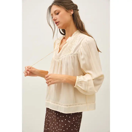 Ivory Ruffled V-Neck Blouse