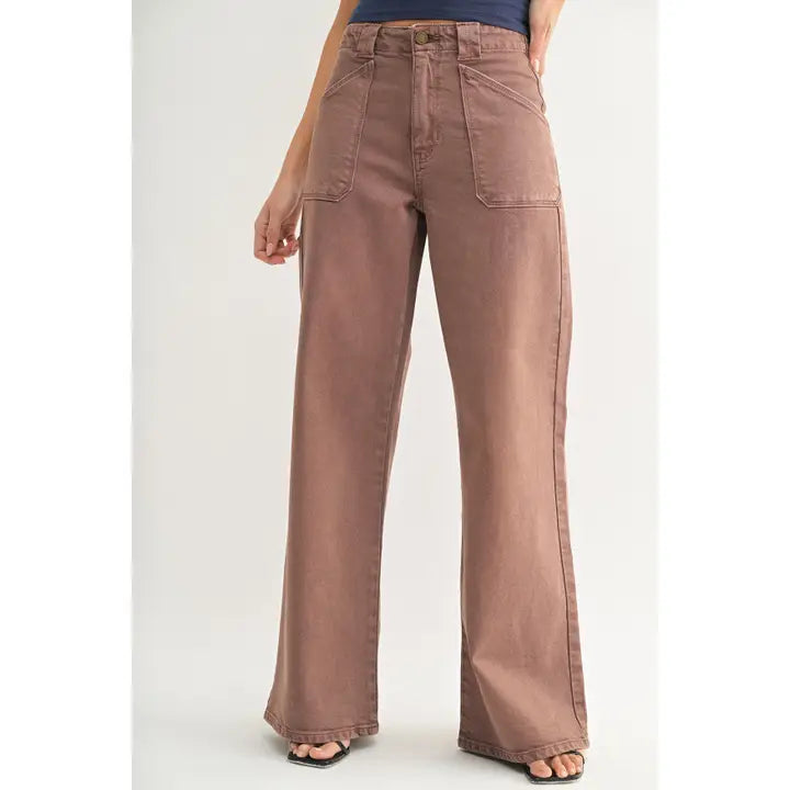 Vintage Brown Pocket Wide Leg Flare