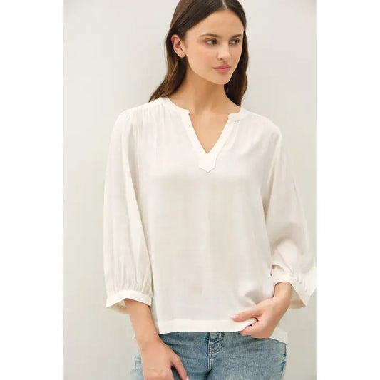 White Notched Sleeve Top