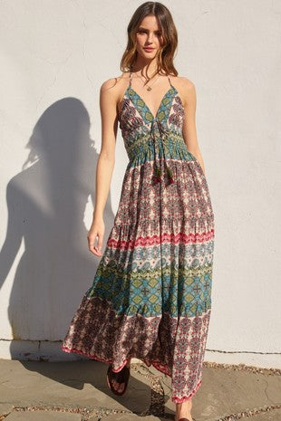 Sky Rider Halter Open Back Maxi Dress