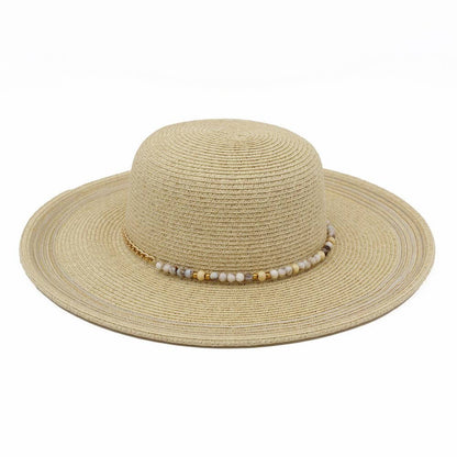 Natural Beaded Strap Straw Sun Hat