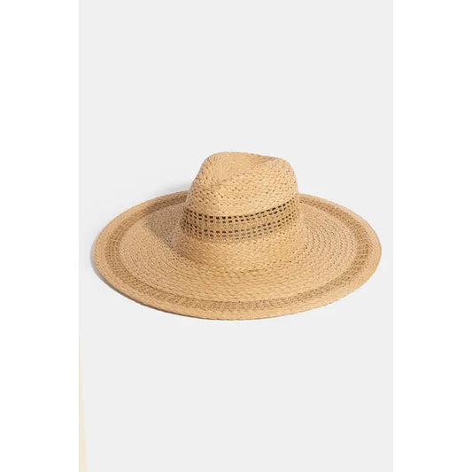 Khaki Boho Flat Brim Straw Hat