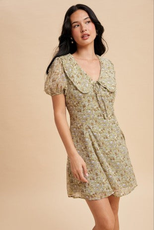 Sage Floral Doll Collar Mini Dress