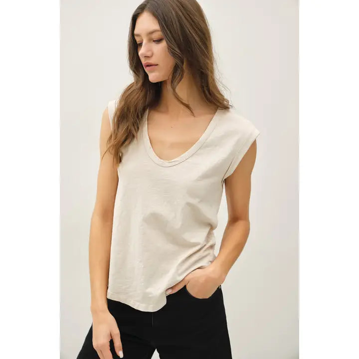 Stone Cap Sleeve Garment Dyed Top