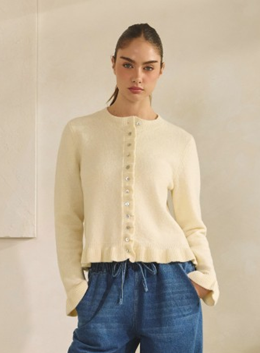 Butter Yellow Ruffle Button Knit Cardigan