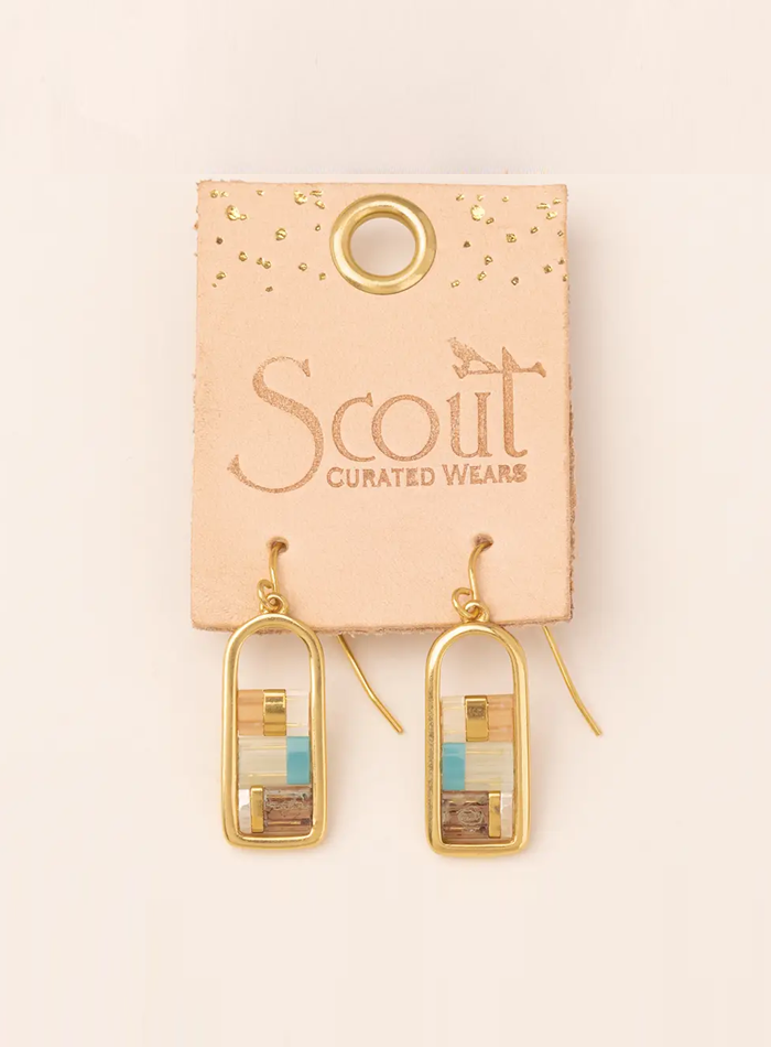 Peach and Gold Miyuki Frame Earring