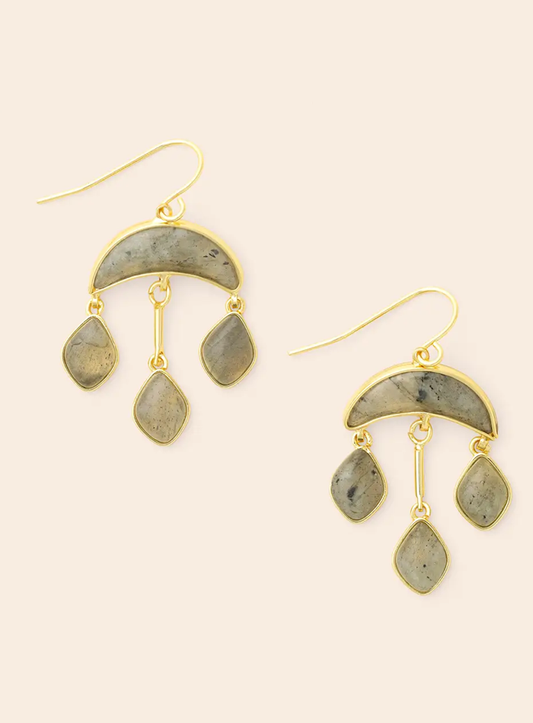 Labradorite and Gold Crescent Drop Earring