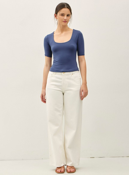 Navy Square Scoop Half Sleeve Top